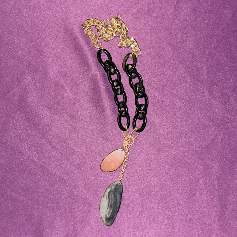 Chunky black chain necklace with fun stone dangles